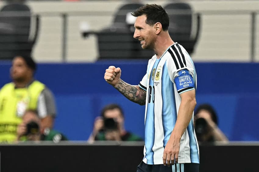 Messi comemora gol marcado pela Argentina contra a Áustria, pela Copa do Mundo