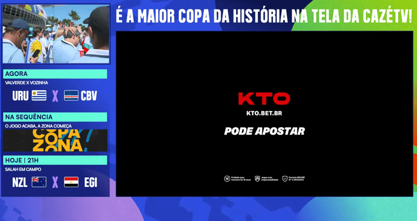Publicidade da KTO da Cazé TV em transmissão da Copa do Mundo
