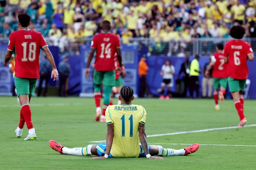 Raphinha em ação em Brasil x Marrocos na Copa do Mundo 2026