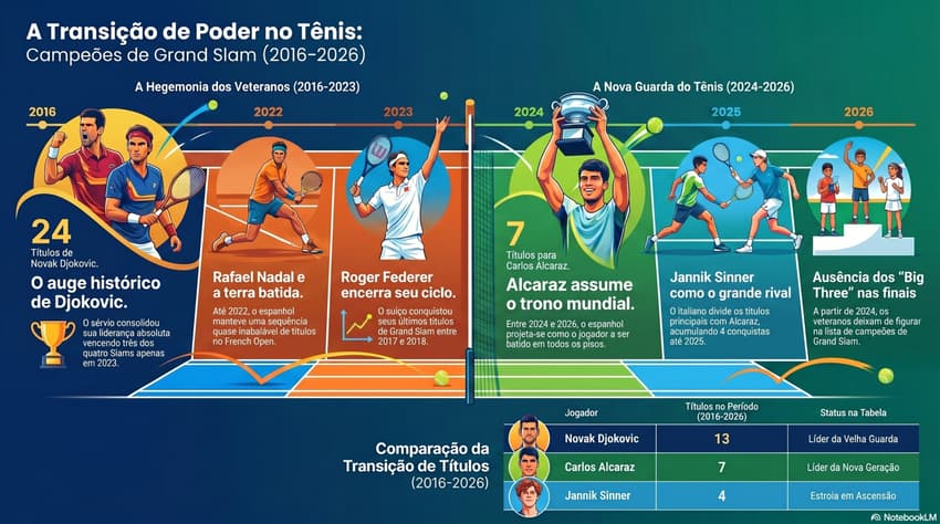 Gráfico mostra os campeões de Grand Slam de 2016 a 2026 (Reprodução)