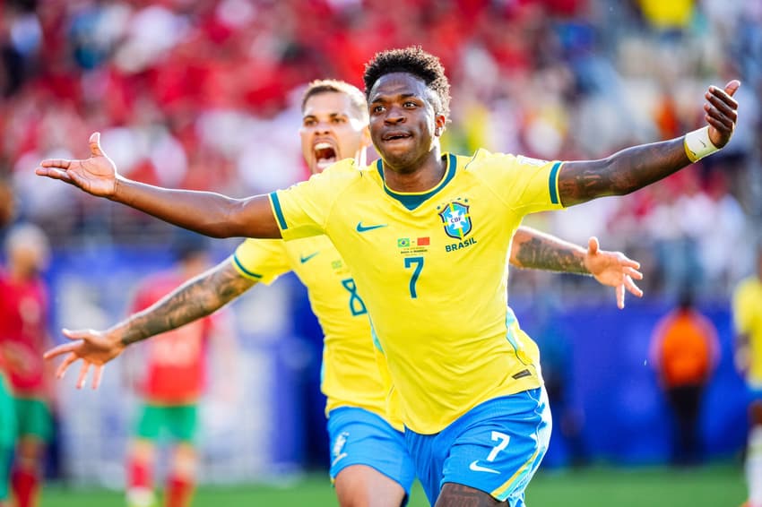 Vini Jr comemorando contra o Marrocos na Copa do Mundo (Foto: Richard Callis /Fotoarena/Folhapress)