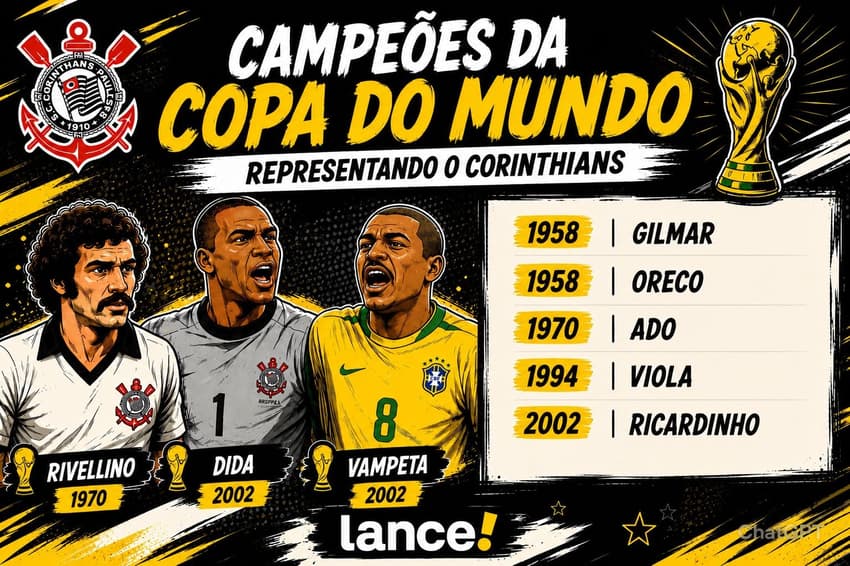 Campeões do Mundo pelo Brasil representando o Corinthians (Foto: Arte Lance!/ ChatGPT)
