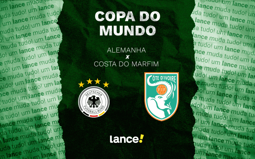 Alemanha e Costa do Marfim se enfrentam pela 2ª rodada da Copa do Mundo (Foto: Arte/Lance!)
