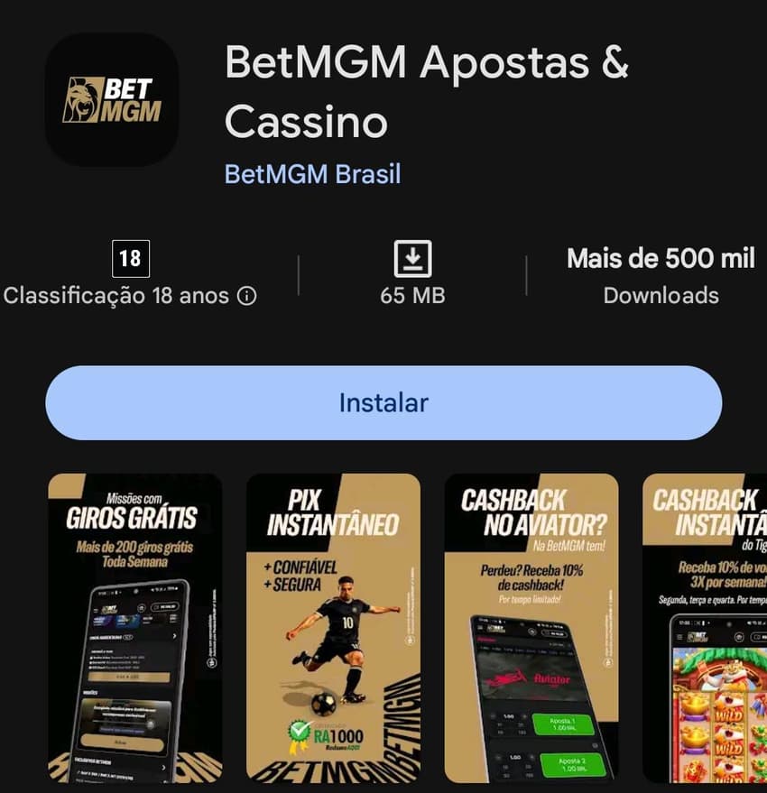 Captura de tela do BetMGM App para Android.