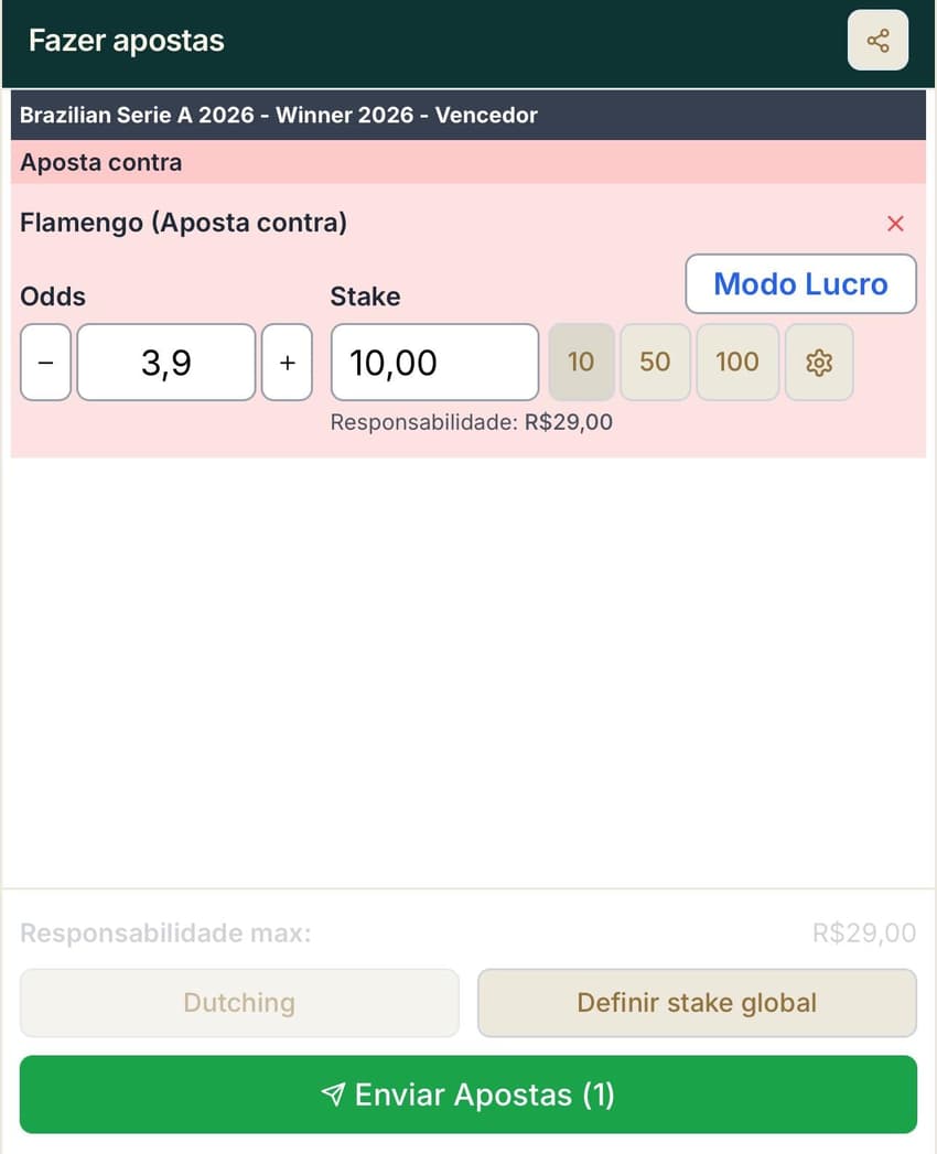 Captura de tela mostra como apostar em uma bolsa de apostas.