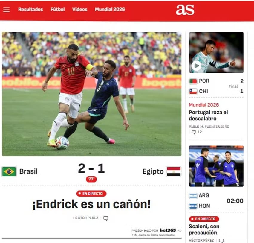 "Endrick é um canhão", destaca Diario As (Foto: Reprodução)