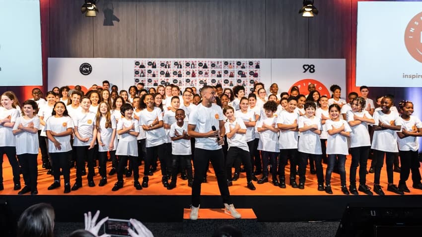 Kylian Mbappé no lançamento da sua fundação