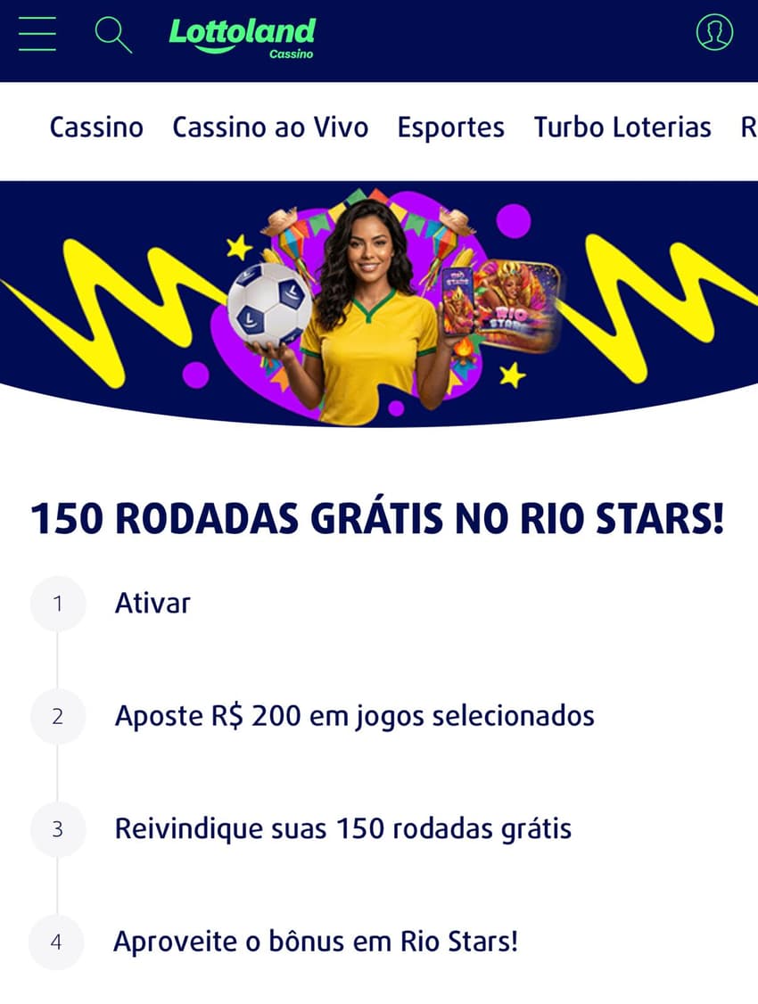Captura de tela da promoção de rodadas grátis na Lottoland.