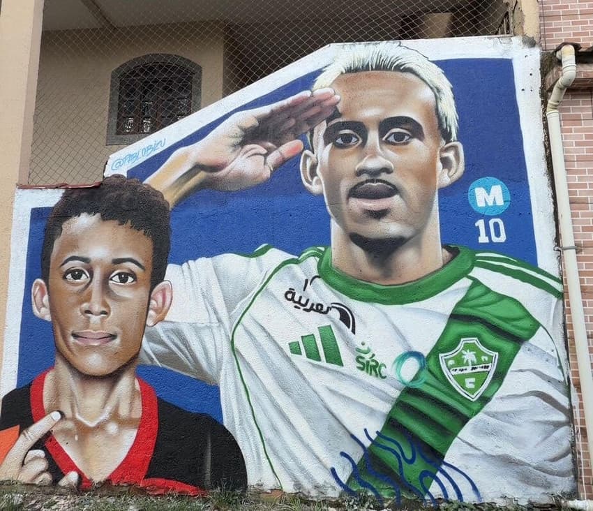 Pintura com as imagens de Matheus Gonçalves, ex-Flamengo (Foto: Divulgação)