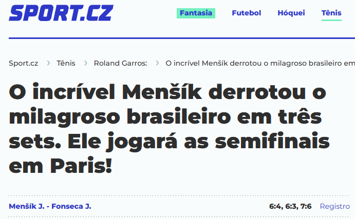 Matéria de jornal tcheco sobre João Fonseca (Foto: Reprodução)