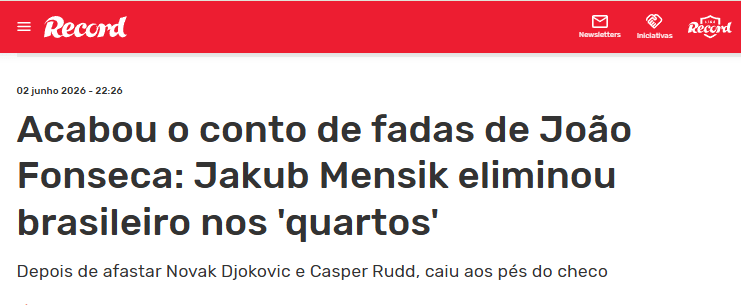 Matéria de jornal português sobre João Fonseca (Foto: Reprodução)