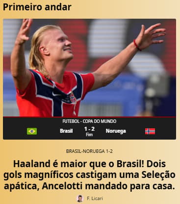Capa do 'La Gazetta dello Sport' após derrota para o Brasil