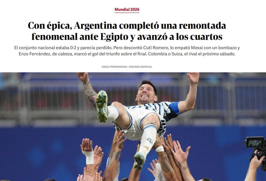 Clarin exaltou a virada da Argentina sobe o Egito