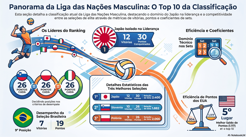 Gráfico mostra a classificação da VNL masculina (Reprodução)