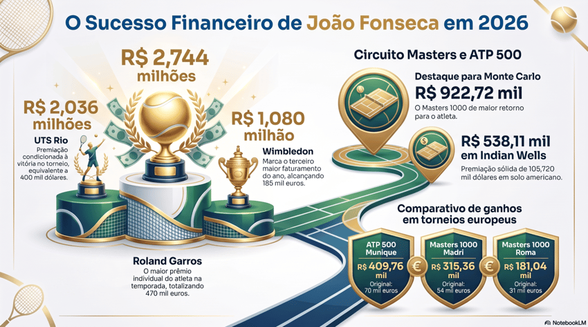 Gráfico mostra as principais premiações de João Fonseca em 2026