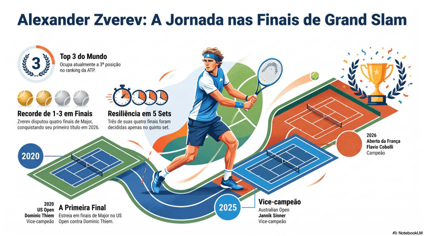 Gráfico mostra feitos da carreira de Zverev em Grand Slams