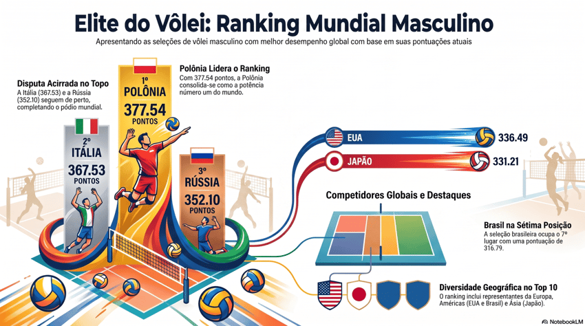 Gráfico mostra o ranking mundial masculino de vôlei