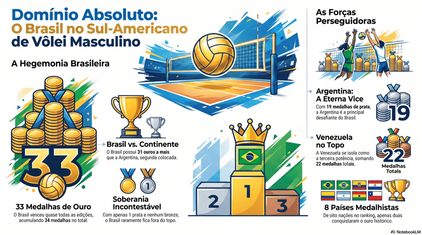 Gráfico mostra os principais vencedores do Sul-Americano Masculino de vôlei