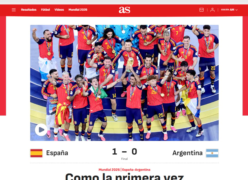 Jornais internacionais repercutem título da Espanha e vice da Argentina (Foto: Reprodução)