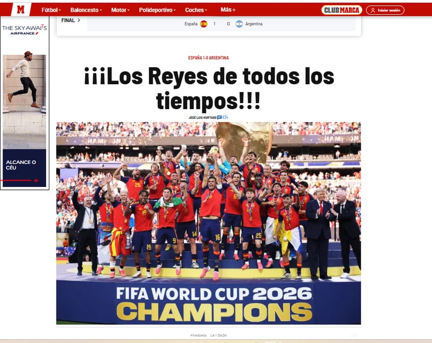 Jornais internacionais repercutem título da Espanha e vice da Argentina (Foto: Reprodução)