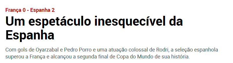 Jornal Marca repercute a classificação da Espanha para a final da Copa do Mundo de 2026