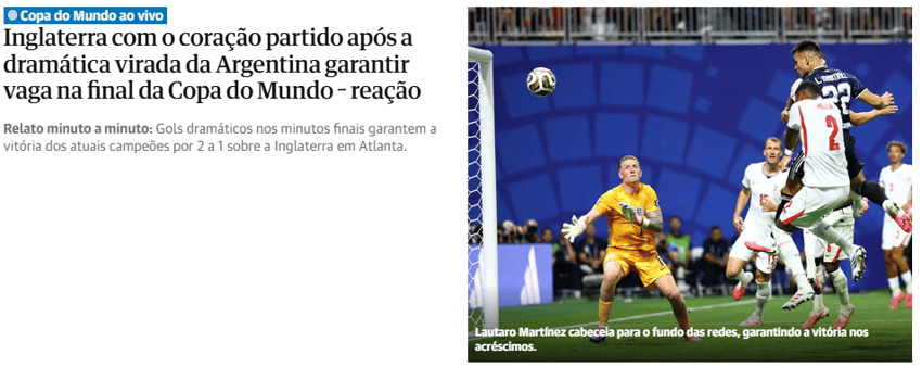 Jornal The Guardin repercute eliminação da Inglaterra na Copa do Mundo