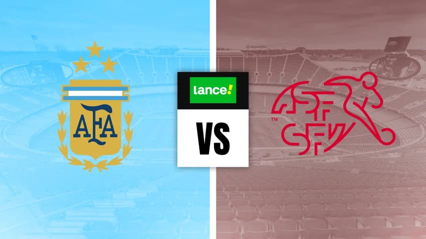 Escudos de Argentina x Suíça e o logotipo do Lance ao centro para Palpites da Copa do Mundo (Arte: Lance/Imago)
