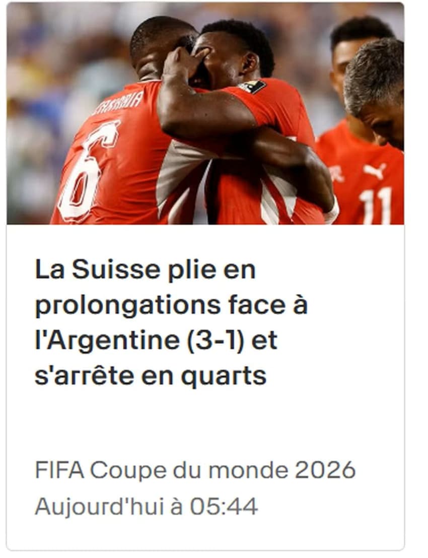 RTS declara 'cruel' a eliminação da Suíça para Argentina nas quartas da Copa (Foto: Reprodução)