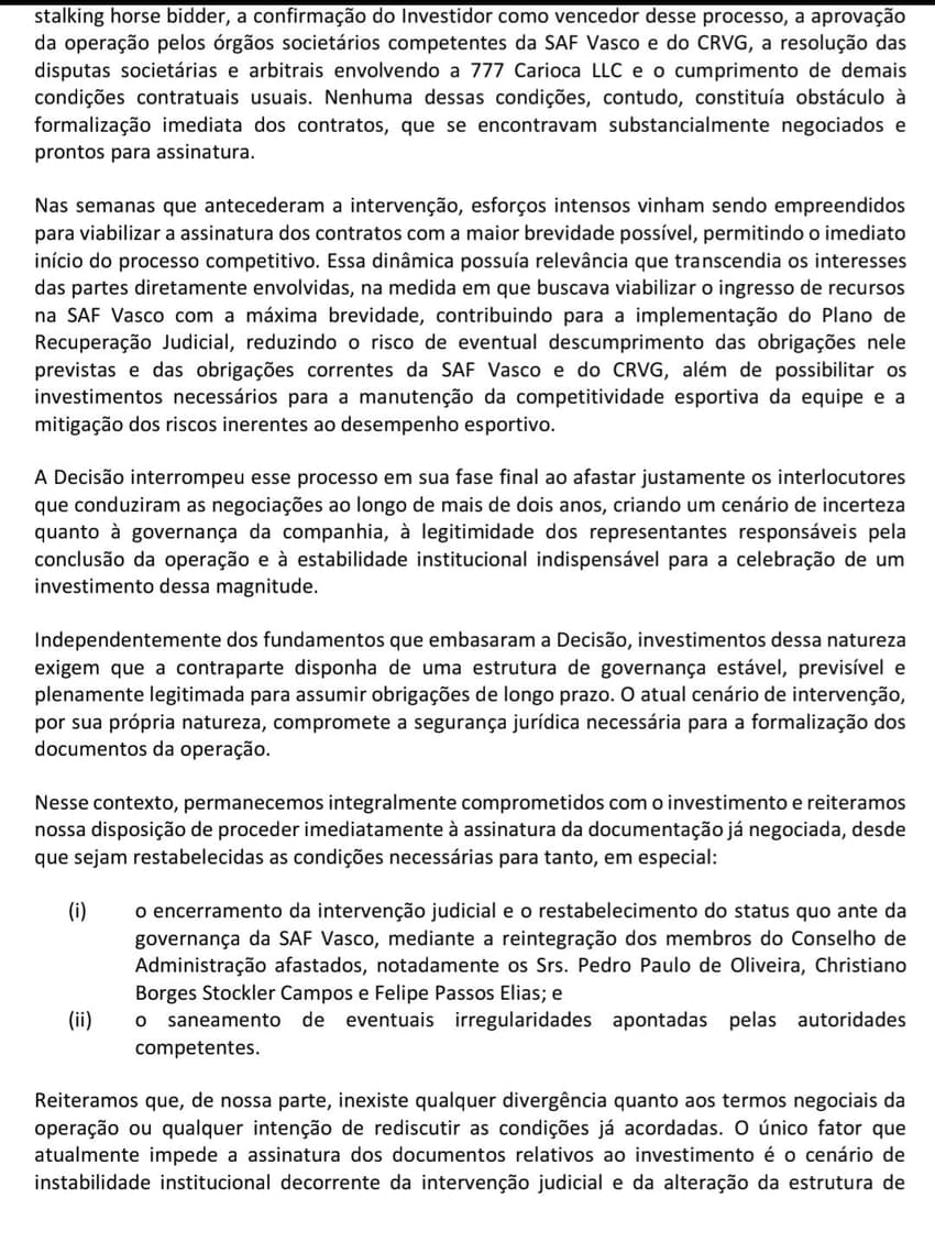 carta do empresário Marcos Lamacchia - Vasco protocola documento na justiça