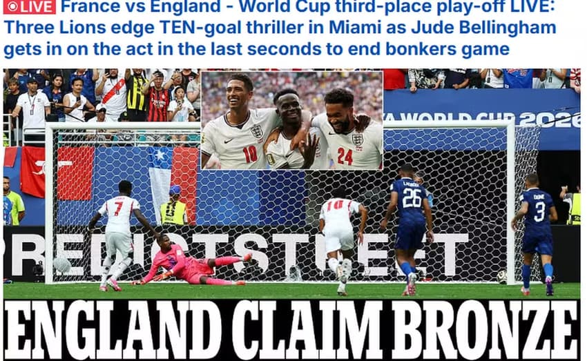 Daily Mail repercute jogaço entre França e Inglaterra
