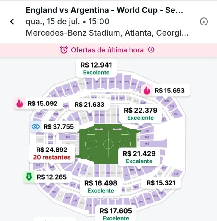 Ingressos para Inglaterra x Argentina, pela semifinal da Copa do Mundo