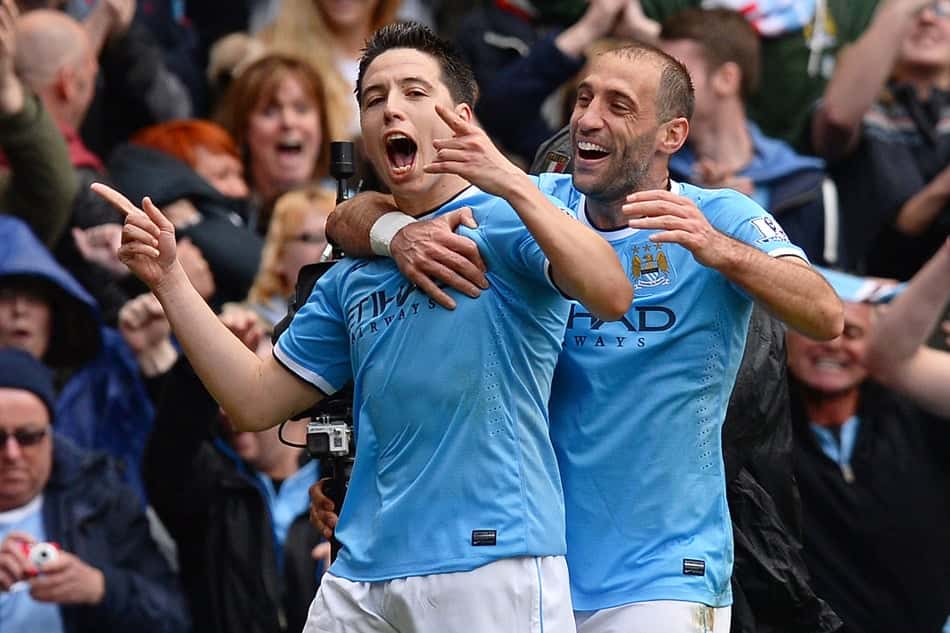 Manchester City x West Ham - Samir Nasr e Pablo Zabaleta (Foto: Andrew Yates/AFP)