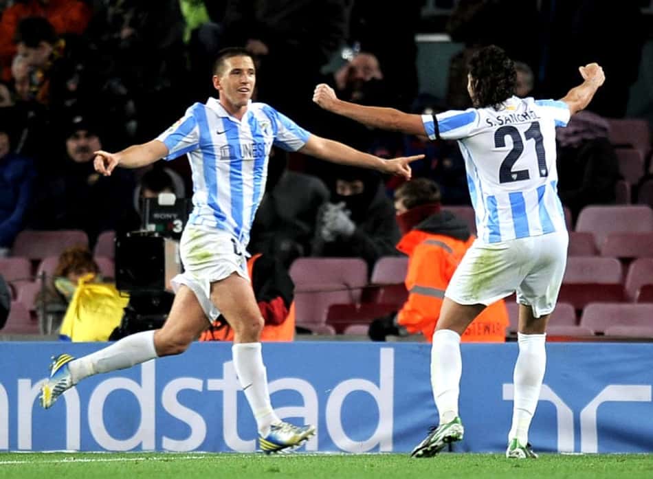 Gol do Camacho - Barcelona x Málaga (Foto: Lluis Gene/AFP)