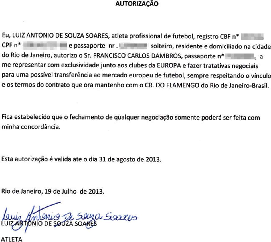 Procuração assinada por Luiz Antonio em julho do ano passado