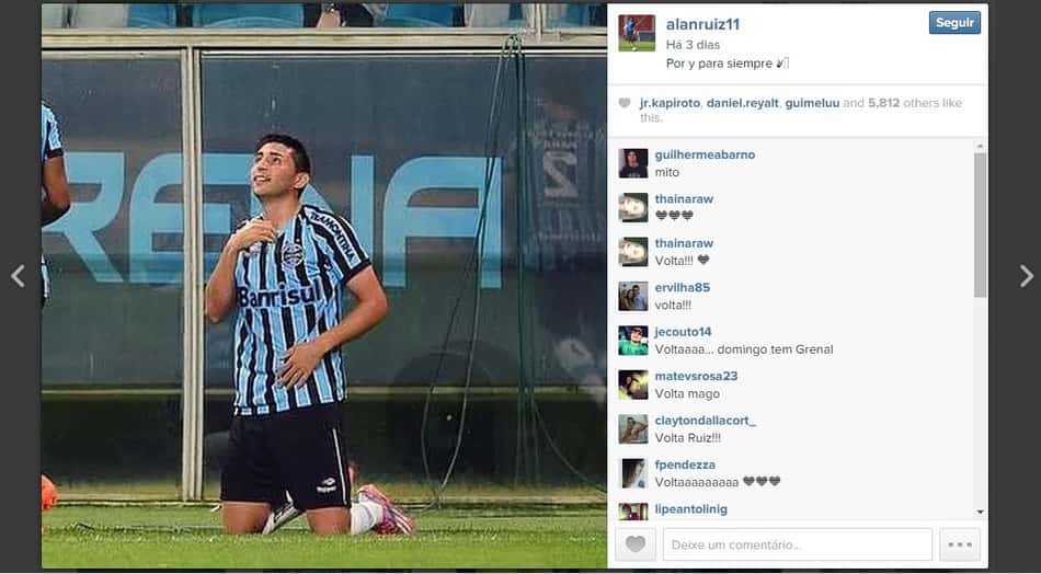 Pai de Alán Ruiz diz que meia se sente em casa no Grêmio e espera definição sobre volta ao clube