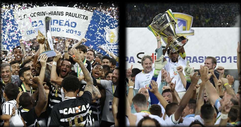 Montagem das taças de Corinthians e Palmeiras