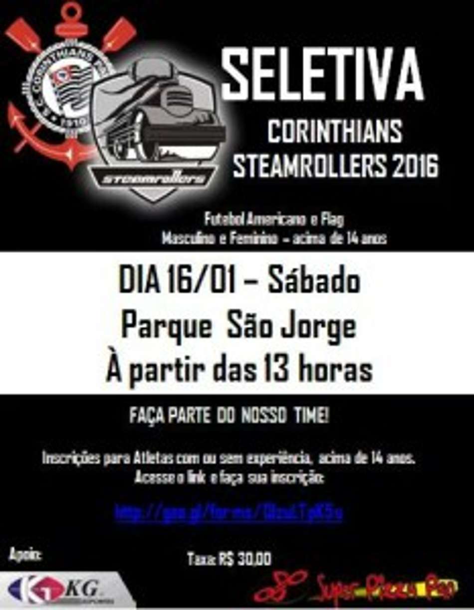 Corinthians Steamrollers faz seletiva para o futebol americano em Janeiro