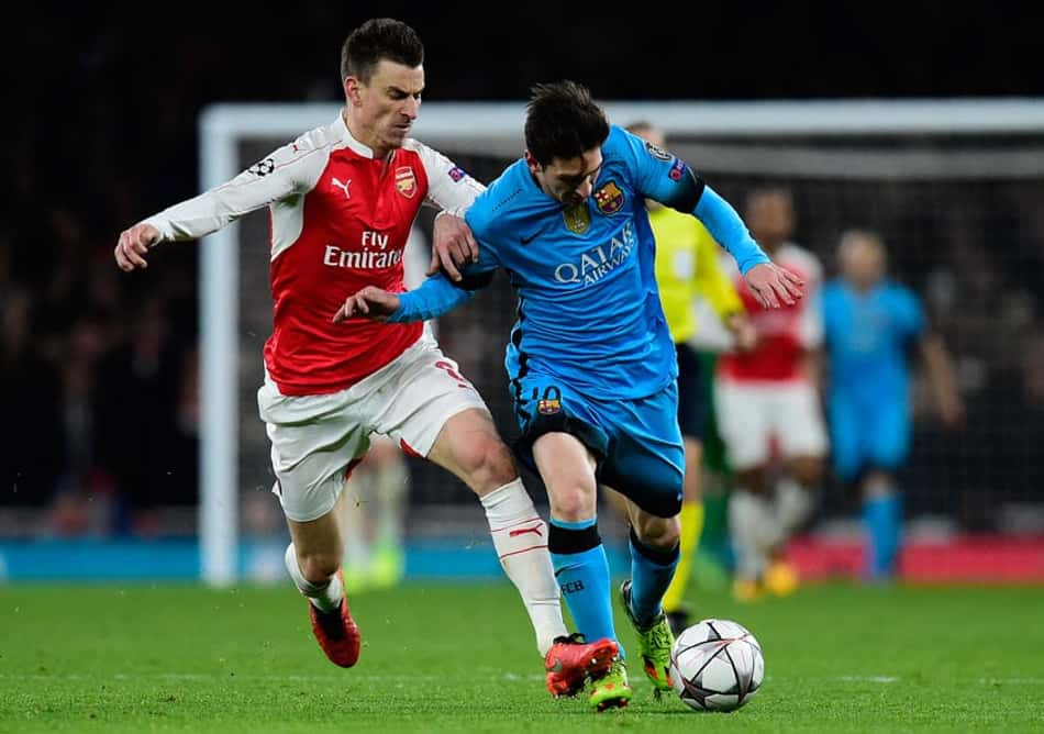 Koscielny e Messi - Arsenal x Barcelona