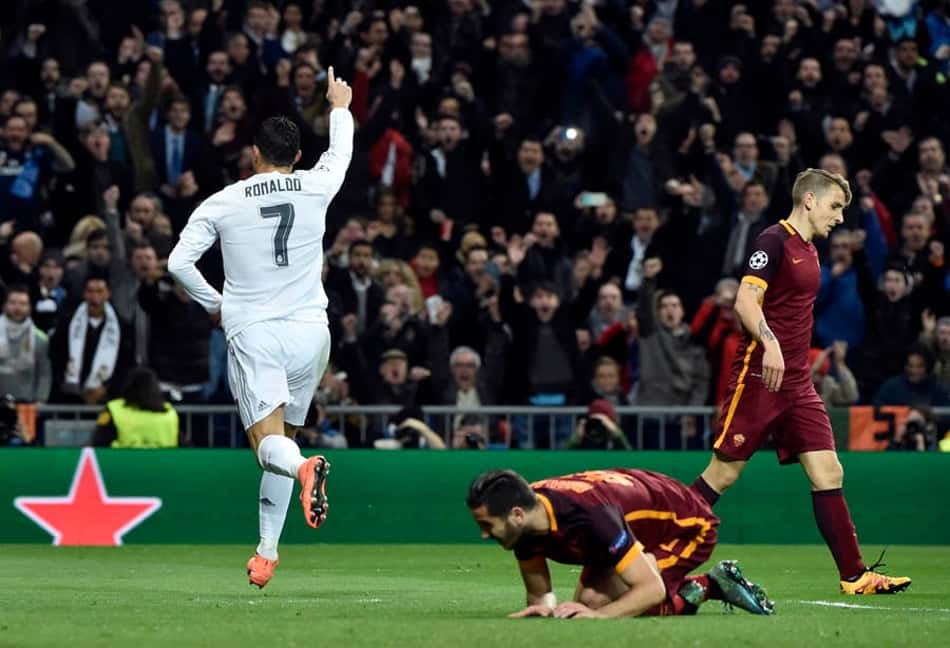 Com gols de CR7 e James, Real Madrid vence a Roma e avança 