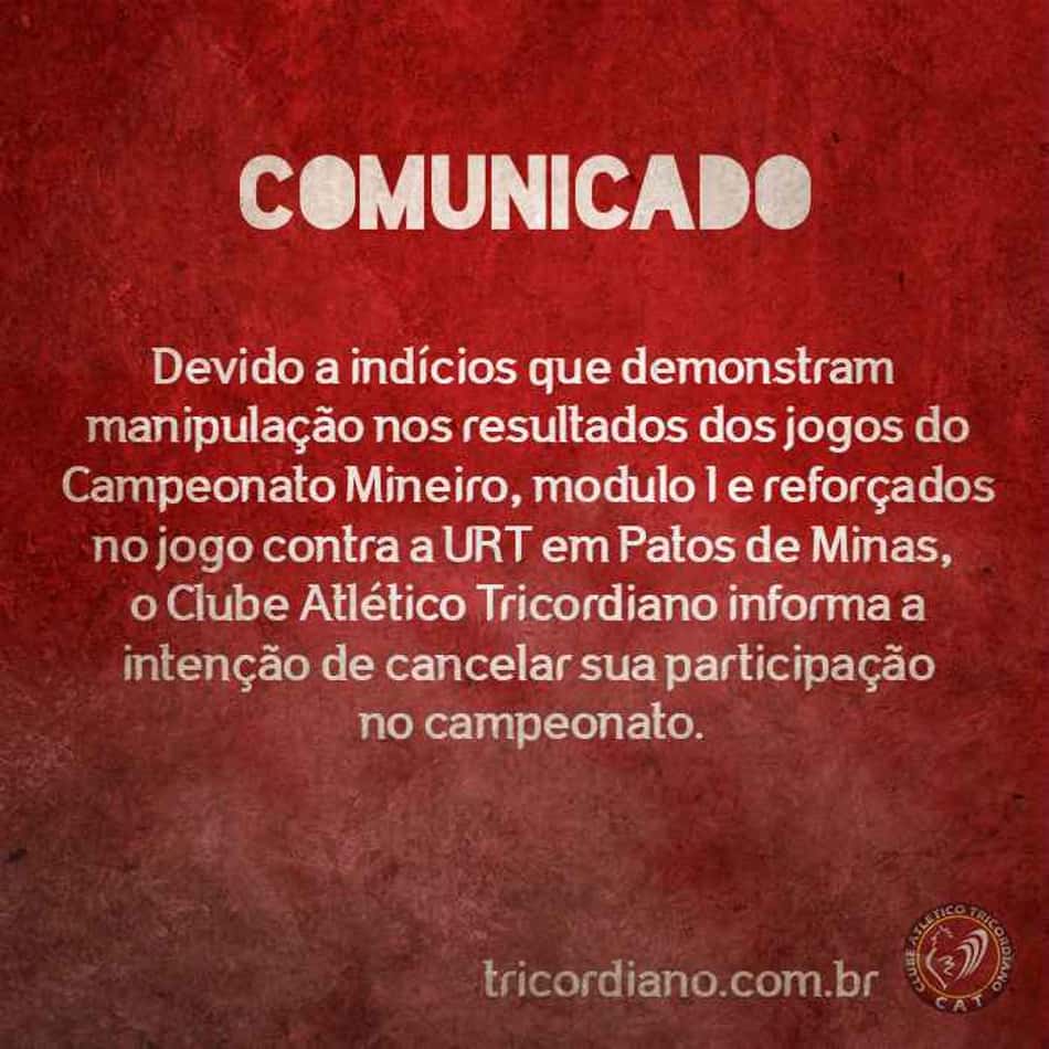 Tricordiano comunicado (Foto: Facebook / Tricordiano)