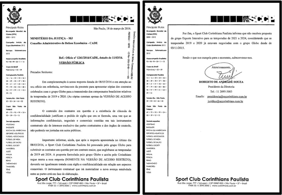 Timão nega oferta do EI e renova contrato de TV com a Globo até 2024