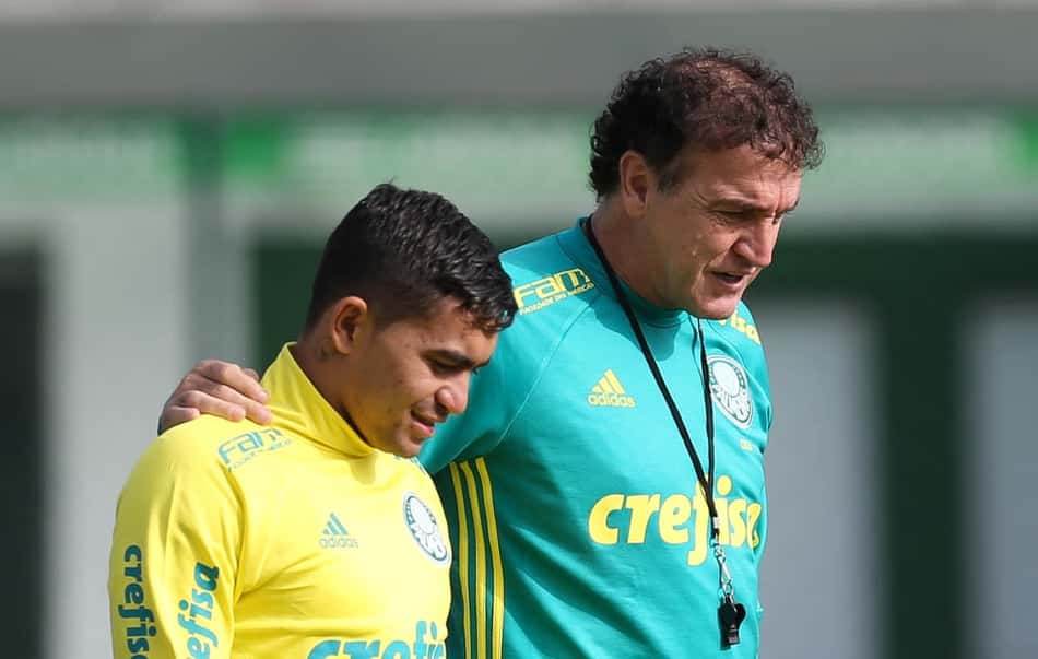 Dudu e Cuca conversaram no treino de sábado, na Academia de Futebol (Foto: Cesar Greco) 