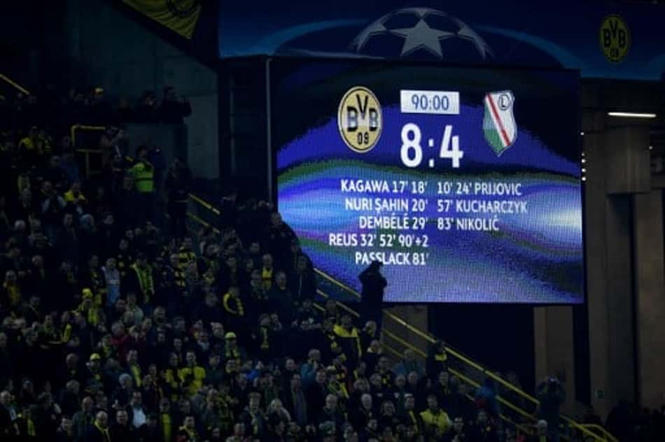Chuva de gols entre Dortmund e Legia estabeleceu um recorde