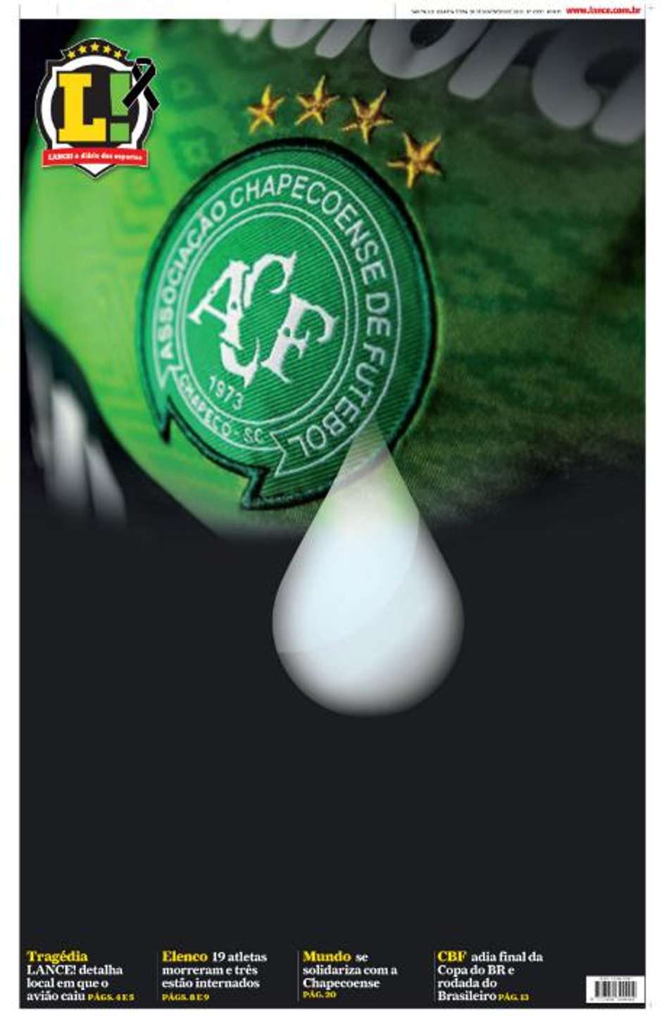 Capa do Diário LANCE! faz homenagem à Chapecoense