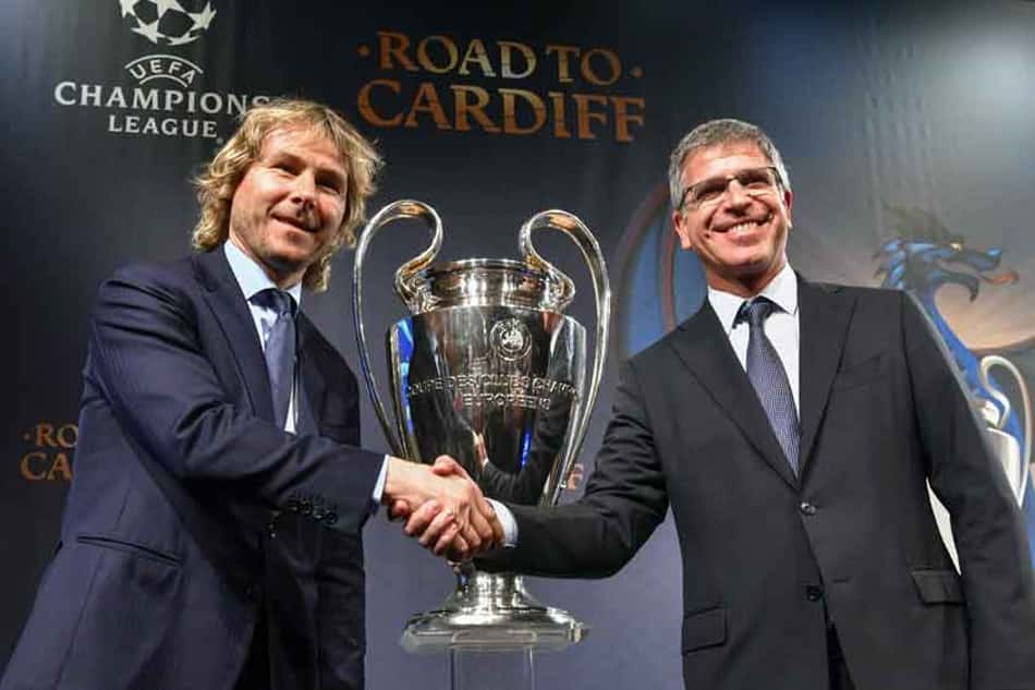 Nedved no sorteio das quartas de final da Liga dos Campeões