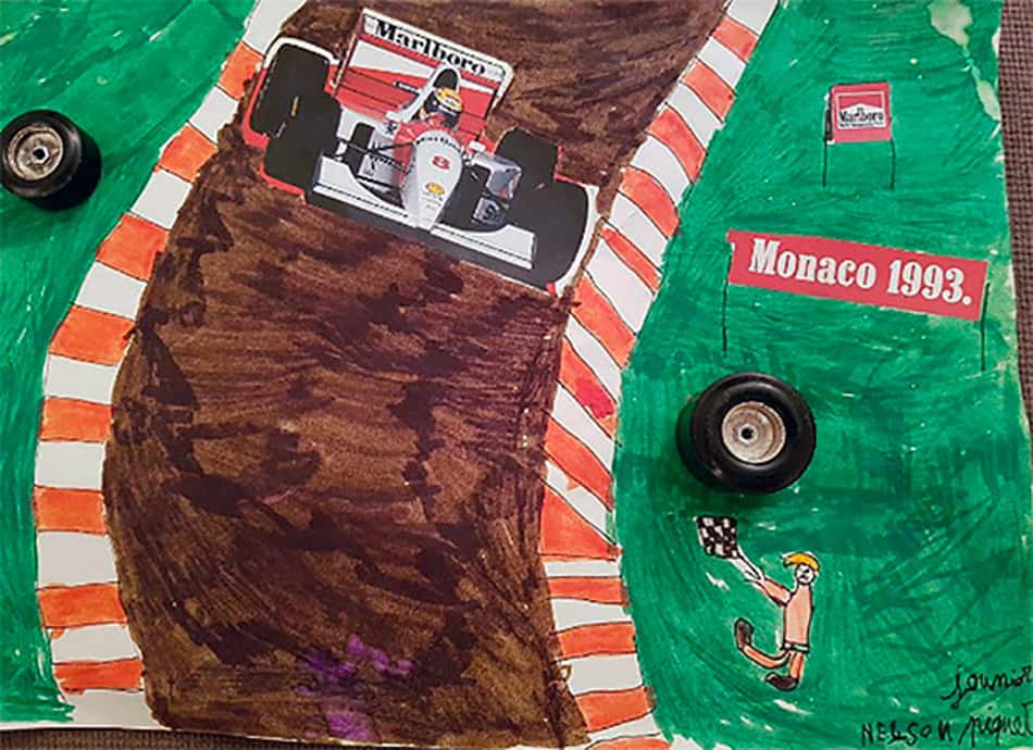 Desenho de Nelsinho Piquet sobre Ayrton Senna