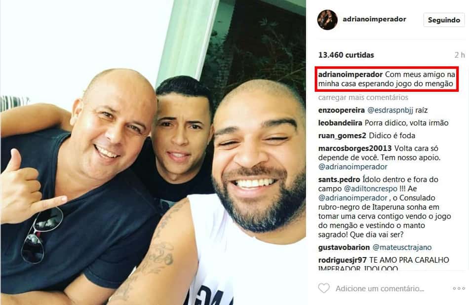 Adriano posta foto esperando jogo do Fla e fãs pedem: "Volta Imperador"