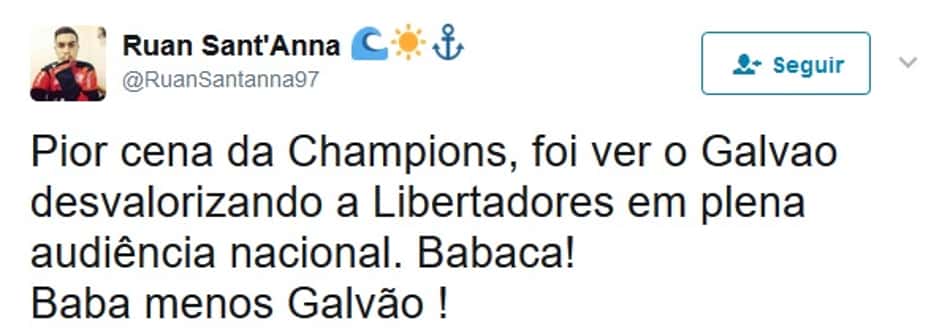 Galvão critica Libertadores durante transmissão e é detonado na web