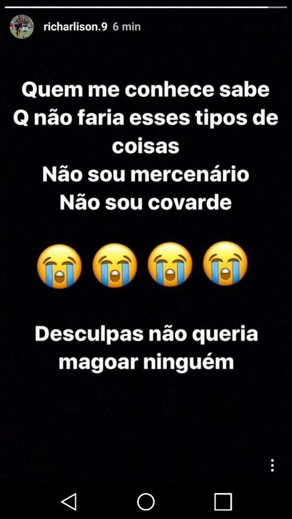 Richarlison se manifestou no domingo no Instagram