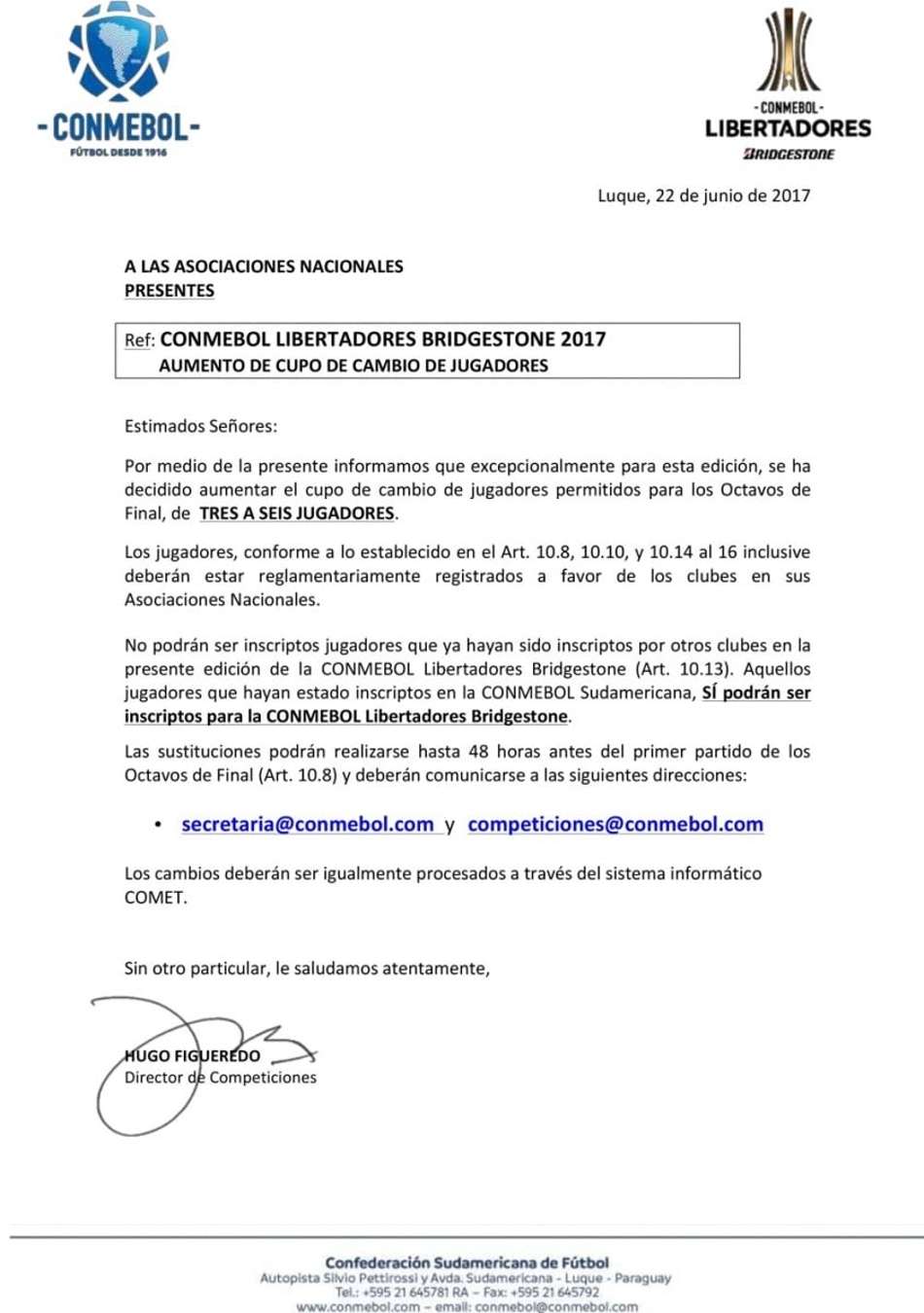 Conmebol muda regra e autoriza seis trocas na lista de inscritos da Liberta